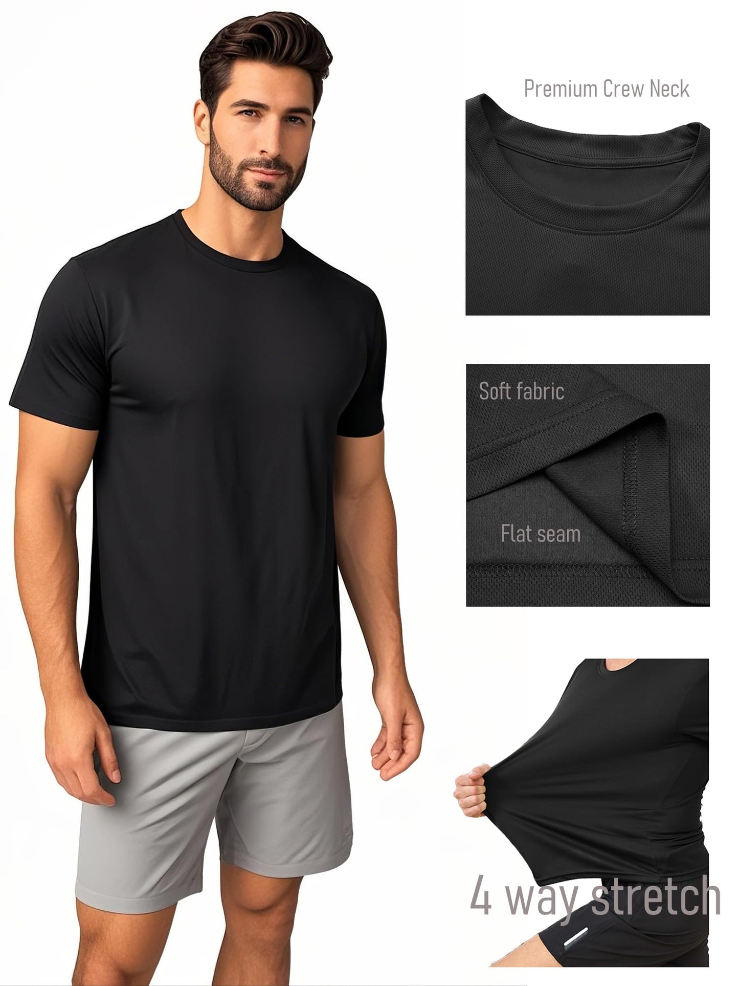 Yafanqi 7 Pack Mens Short Sleeve Shirts Quick Dry Moisture Wicking Athletic Running Gym Workout Casual Basic Tee Shirt