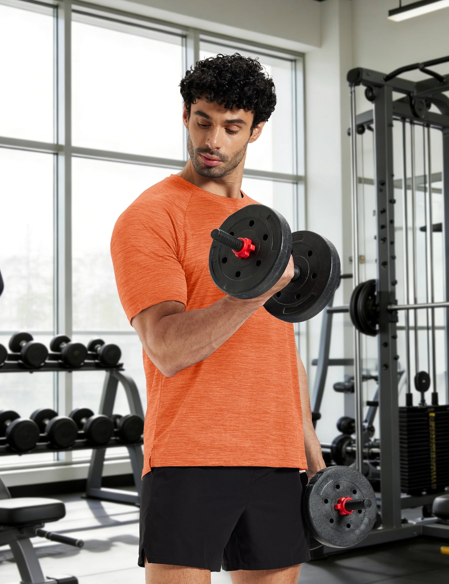 MAGCOMSEN Mens Tshirts Athletic Workout Shirts Dry Fit Breathable Performance Lightweight T-Shirts Summer Beach Orange-M