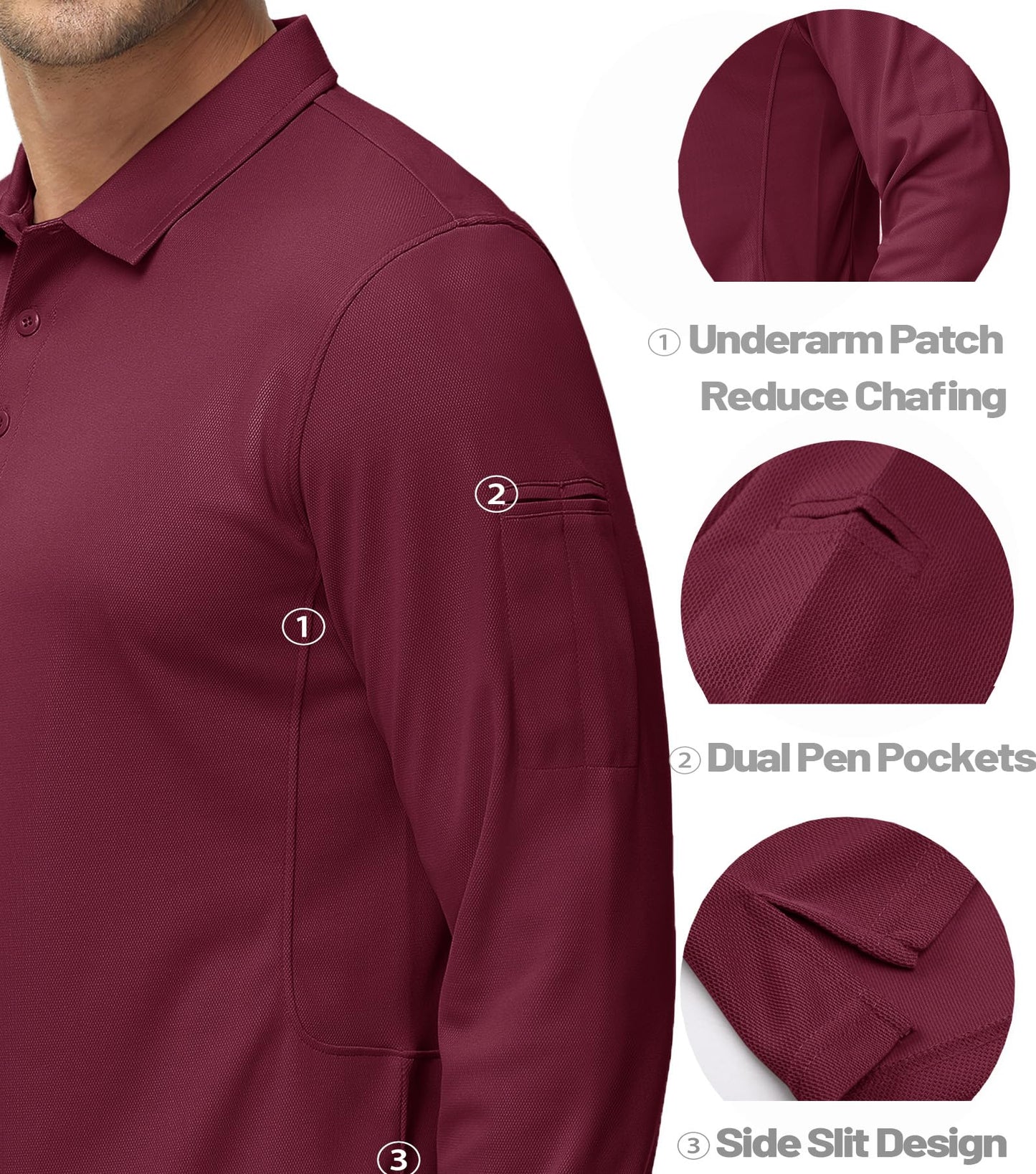 MAGCOMSEN Work Shirts for Men Golf Shirts Polo Shirts for Men T Shirts Fishing Shirts Casual Shirts Quick Dry Shirts Summer Shirts Golf Polo Shirts for Men Wine Red