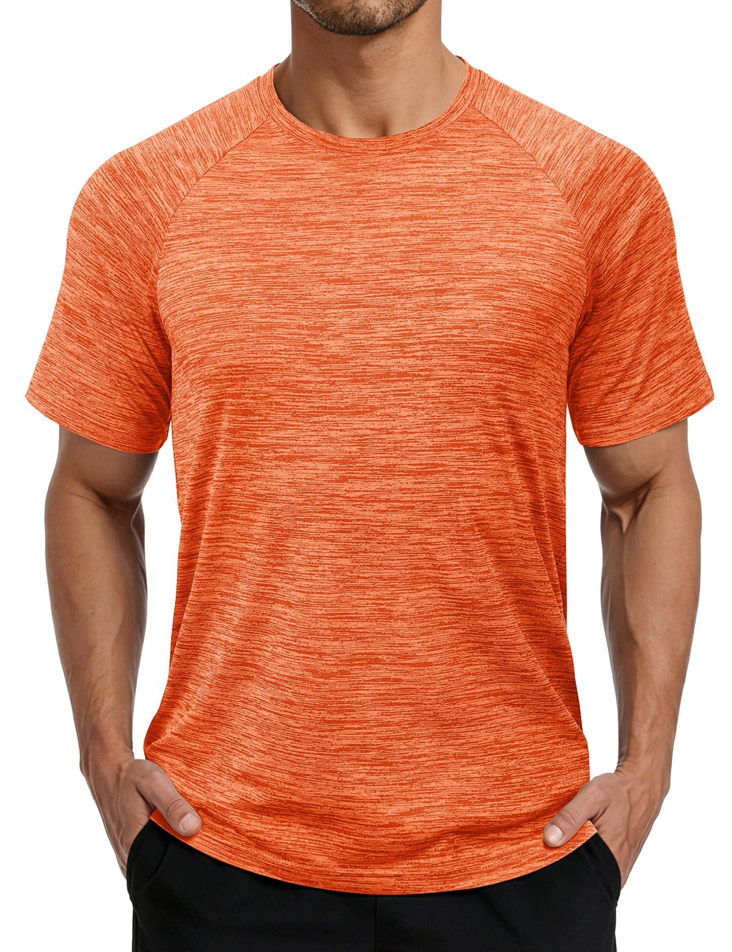 MAGCOMSEN Mens Tshirts Athletic Workout Shirts Dry Fit Breathable Performance Lightweight T-Shirts Summer Beach Orange-M